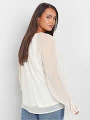 Yours Curve Natural Ruffle Centre Front Tie Neck Blouse - Image 2 of 5