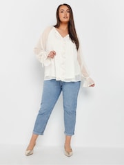 Yours Curve Natural Ruffle Centre Front Tie Neck Blouse - Image 3 of 5