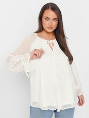 Yours Curve Natural Ruffle Centre Front Tie Neck Blouse - Image 4 of 5