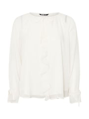 Yours Curve Natural Ruffle Centre Front Tie Neck Blouse - Image 5 of 5