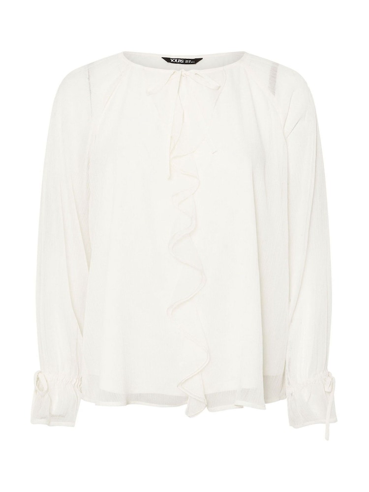 Natural - Yours Curve Ruffle Centre Front Tie Neck Blouse - Imagen 5 de 5 Natural - Yours Curve Ruffle Centre Front Tie Neck Blouse - Imagen 5 de 5