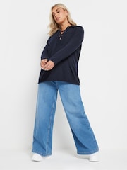 Yours Curve Blue Lattice Neck Stripe Jumper - Image 2 of 5