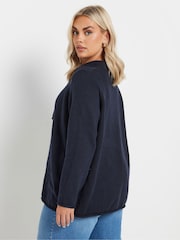 Yours Curve Blue Lattice Neck Stripe Jumper - Image 3 of 5