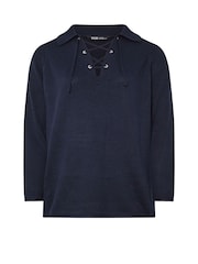 Yours Curve Blue Lattice Neck Stripe Jumper - Image 5 of 5