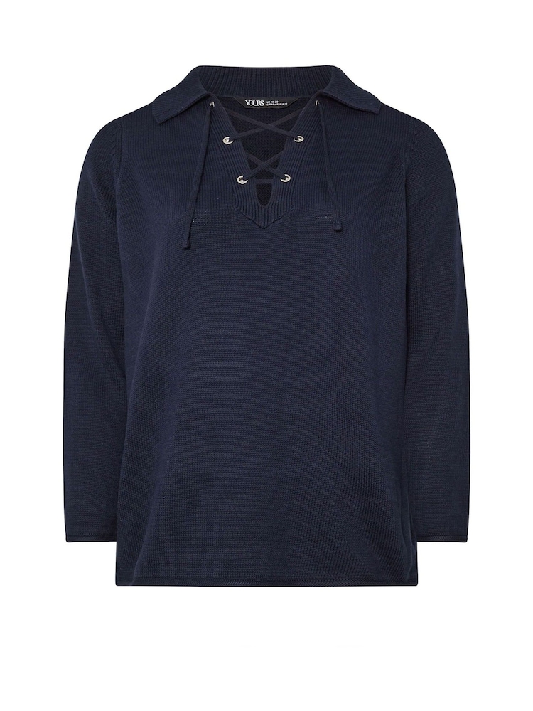Azul - Yours Curve Lattice Neck Stripe Jumper - Imagen 5 de 5 Azul - Yours Curve Lattice Neck Stripe Jumper - Imagen 5 de 5