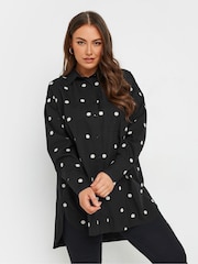 Yours Curve Black Embroidered Daisy Long Sleeve 100% Cotton Shirt - Image 1 of 5