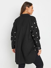 Yours Curve Black Embroidered Daisy Long Sleeve 100% Cotton Shirt - Image 3 of 5