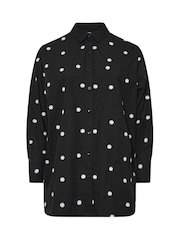 Yours Curve Black Embroidered Daisy Long Sleeve 100% Cotton Shirt - Image 5 of 5