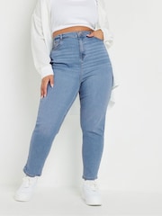 Yours Curve Blue Mom Jeans - Image 1 of 5