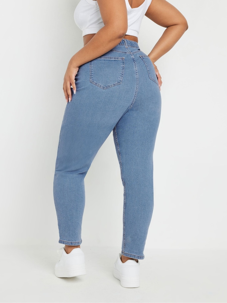 Yours Curve Blue Mom Jeans - Image 3 of 5