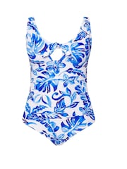 Yours Curve Blue Ocean Tropic Knot Front Swimsuit - Image 5 of 6