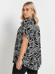 Yours Curve Black Collar Pleated Front Short Sleeve Blouse - Image 3 of 9