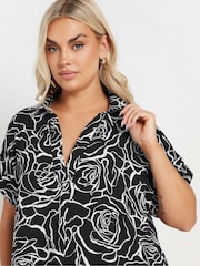 Yours Curve Black Collar Pleated Front Short Sleeve Blouse - Image 4 of 9