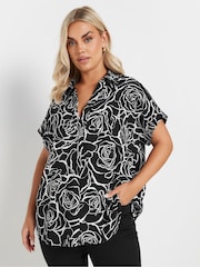 Yours Curve Black Collar Pleated Front Short Sleeve Blouse - Image 5 of 9