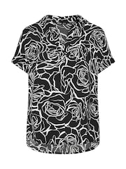Yours Curve Black Collar Pleated Front Short Sleeve Blouse - Image 9 of 9