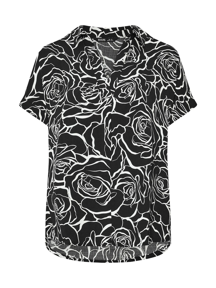 Yours Curve Black Collar Pleated Front Short Sleeve Blouse - Image 9 of 9