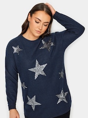 Yours Curve Blue Star Embellished Sweatshirt - Image 1 of 4