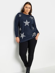 Yours Curve Blue Star Embellished Sweatshirt - Image 3 of 4