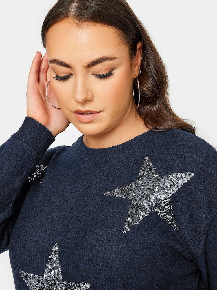 Yours Curve Blue Star Embellished Sweatshirt - Image 4 of 4