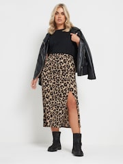 Yours Curve Natural Leopard Print Textured Maxi Skirt - Image 2 of 5