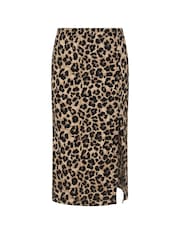 Yours Curve Natural Leopard Print Textured Maxi Skirt - Image 5 of 5