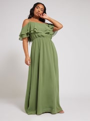 Yours Curve Green London Plain Cold Shoulder Dress - Image 1 of 5