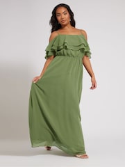 Yours Curve Green London Plain Cold Shoulder Dress - Image 3 of 5