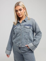 Yours Curve Blue Limited Fold Over Jacket - Image 1 of 4