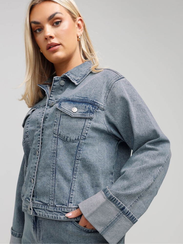 Yours Curve Blue Limited Fold Over Jacket - Image 4 of 4