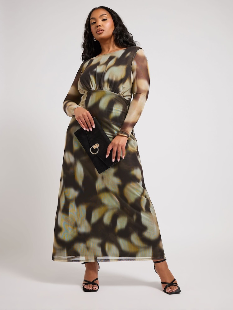 Yours Curve Natural London Mesh Gathered Dress - Image 2 of 5