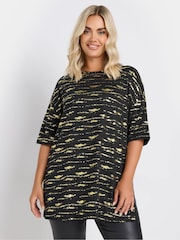 Yours Curve Black/Gold Textured Foil Top - Image 1 of 5