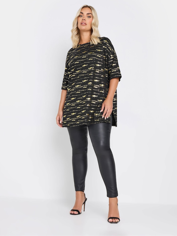 Yours Curve Black/Gold Textured Foil Top - Image 2 of 5