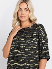 Yours Curve Black/Gold Textured Foil Top - Image 4 of 5