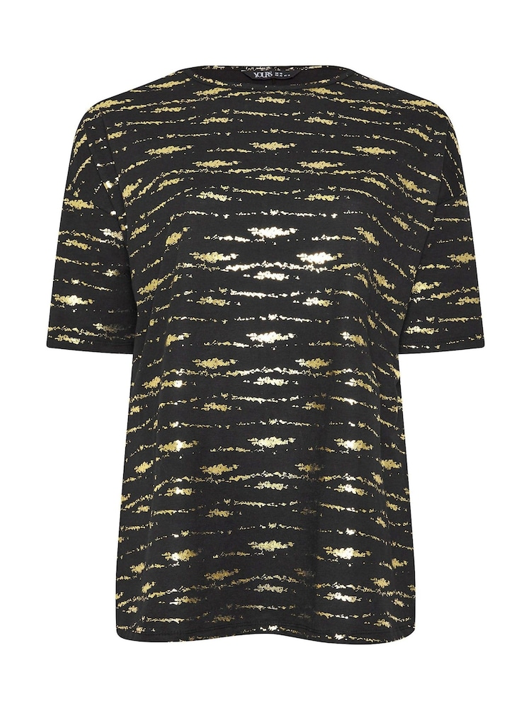 Yours Curve Black/Gold Textured Foil Top - Image 5 of 5