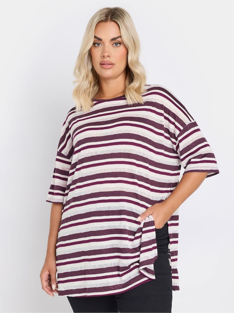 Yours Curve Metallic Stripe T-Shirt - Imagen 1 de 5