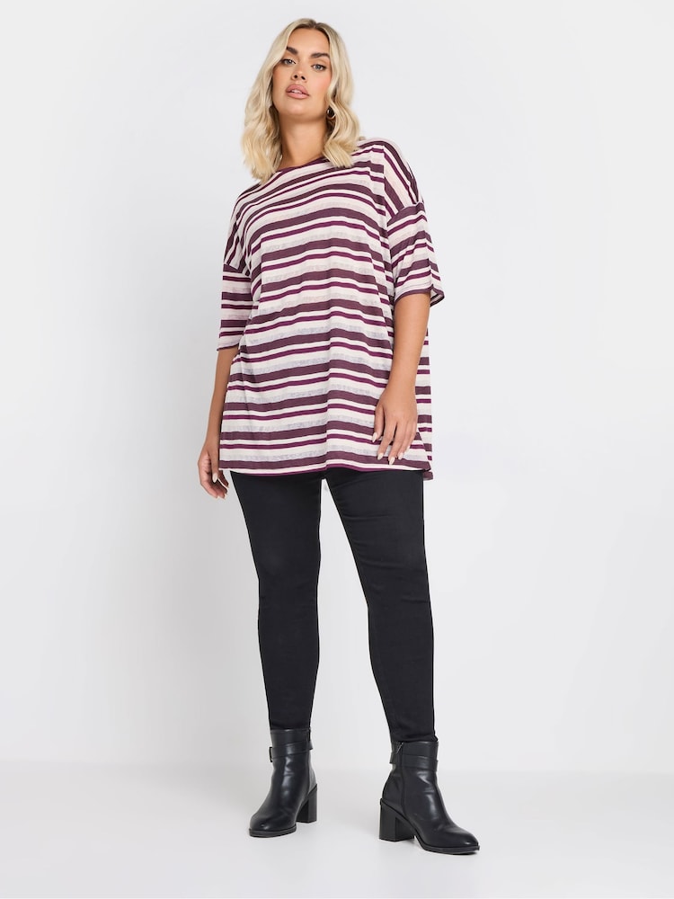 Yours Curve Metallic Stripe T-Shirt - Imagen 2 de 5