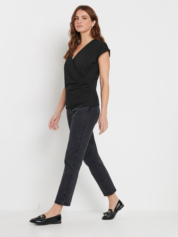 M&Co Black Short Sleeve Wrap Top - Image 2 of 6