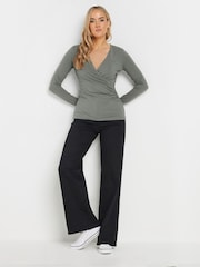 Long Tall Sally Grey Long Sleeve Cotton Wrap Top - Image 2 of 5