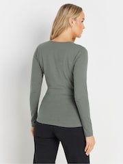 Long Tall Sally Grey Long Sleeve Cotton Wrap Top - Image 3 of 5