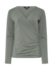Long Tall Sally Grey Long Sleeve Cotton Wrap Top - Image 5 of 5