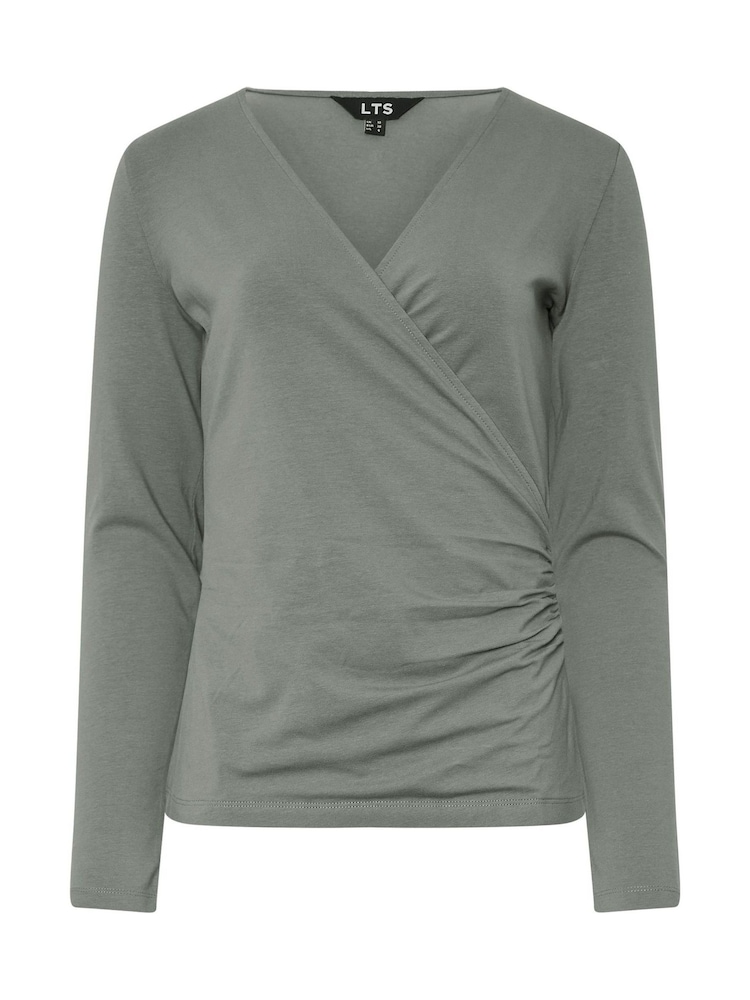 Long Tall Sally Grey Long Sleeve Cotton Wrap Top - Image 5 of 5