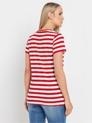 Long Tall Sally Red Stripe Button Shoulder 100% Cotton T-Shirt - Image 2 of 5
