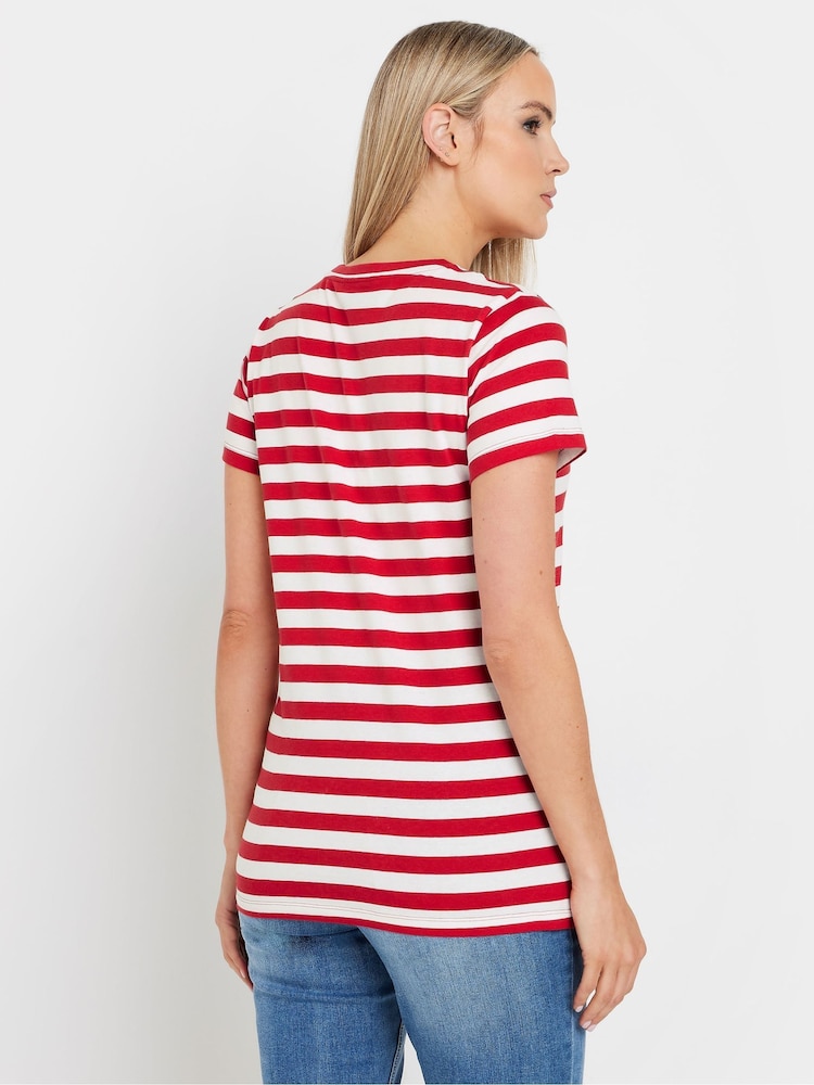 Long Tall Sally Red Stripe Button Shoulder 100% Cotton T-Shirt - Image 2 of 5