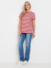 Long Tall Sally Red Stripe Button Shoulder 100% Cotton T-Shirt - Image 3 of 5