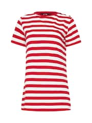 Long Tall Sally Red Stripe Button Shoulder 100% Cotton T-Shirt - Image 5 of 5