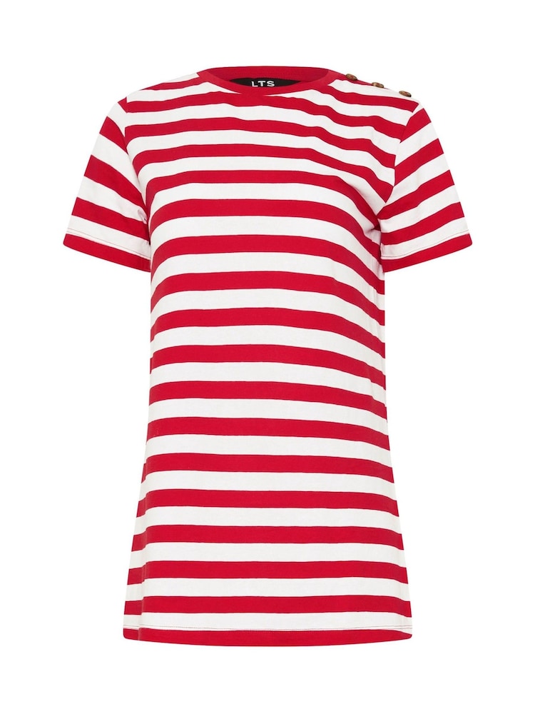 Long Tall Sally Red Stripe Button Shoulder 100% Cotton T-Shirt - Image 5 of 5