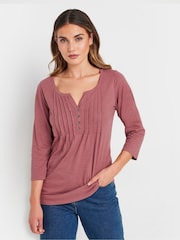 Long Tall Sally Pink Pintuck Henley 100% Cotton Top - Image 1 of 5