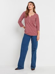 Long Tall Sally Pink Pintuck Henley 100% Cotton Top - Image 2 of 5