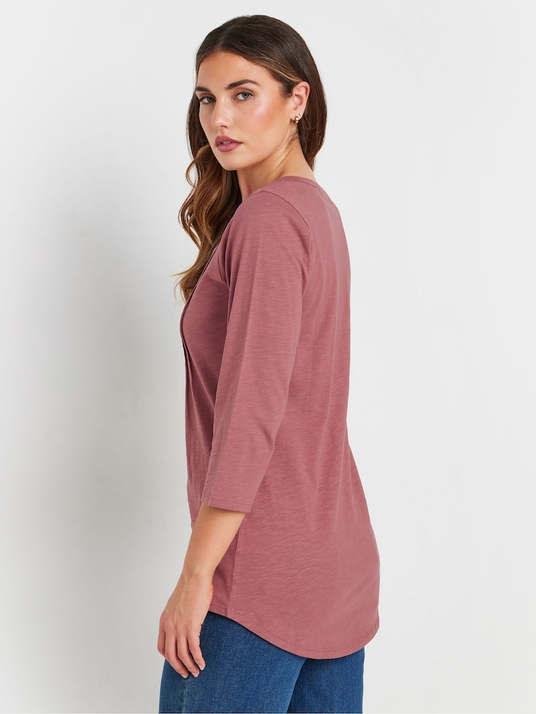 Long Tall Sally Pink Pintuck Henley 100% Cotton Top - Image 3 of 5