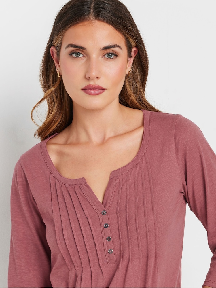 Long Tall Sally Pink Pintuck Henley 100% Cotton Top - Image 4 of 5